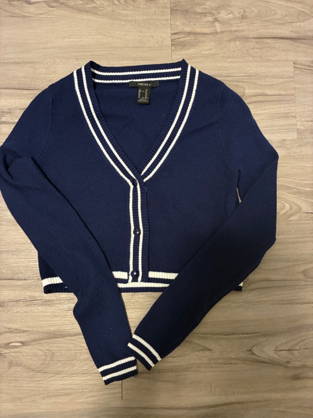 Forever 21 Navy Cardigan with White Striped Trim